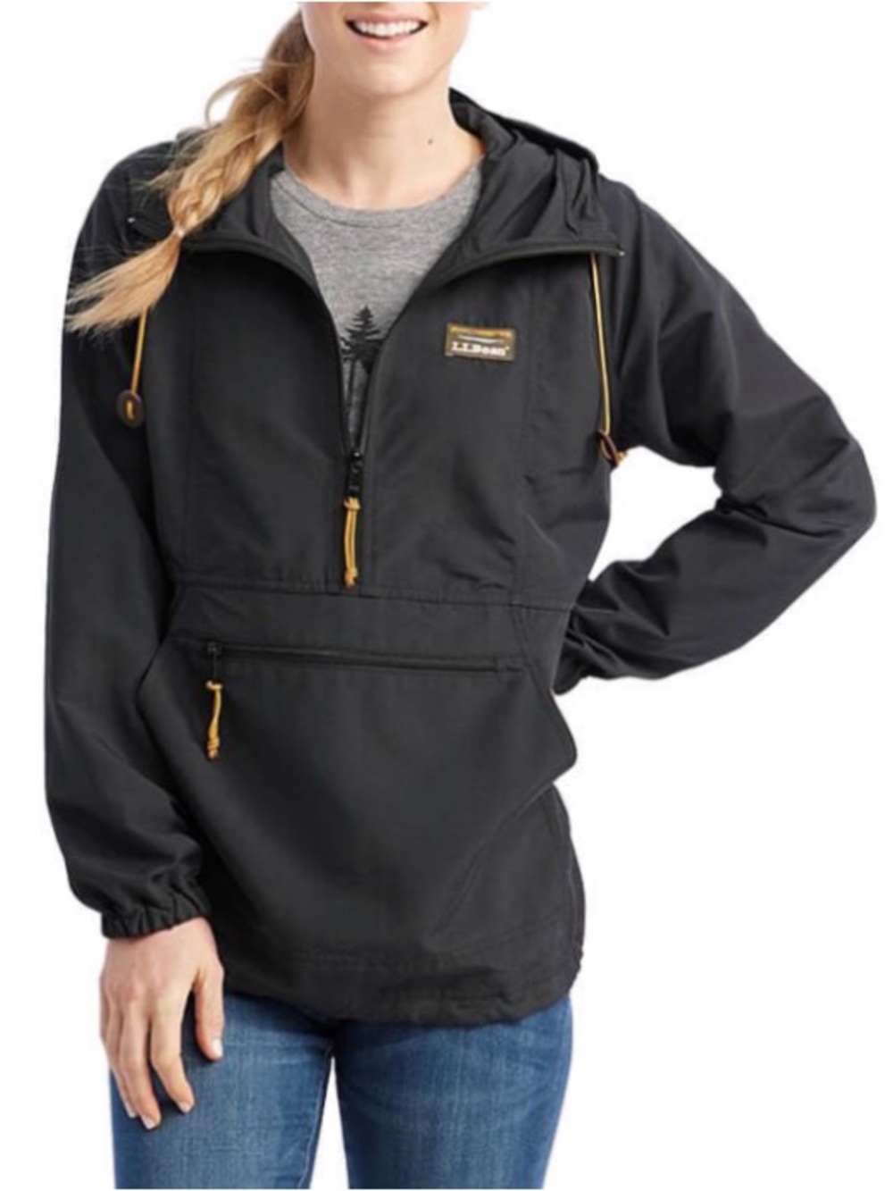 L.L. Bean Women's Black Mountain Classic Anorak Windbreaker Rain Jacket XS Nylon